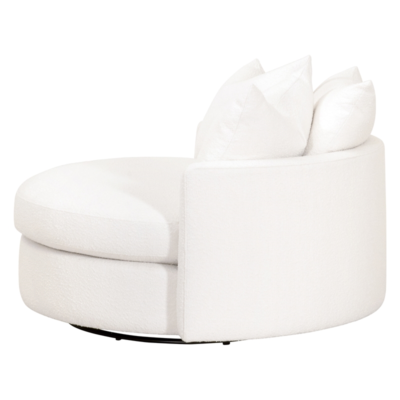 Maklaine Transitional Fabric Swivel Sofa Chair in Snow White