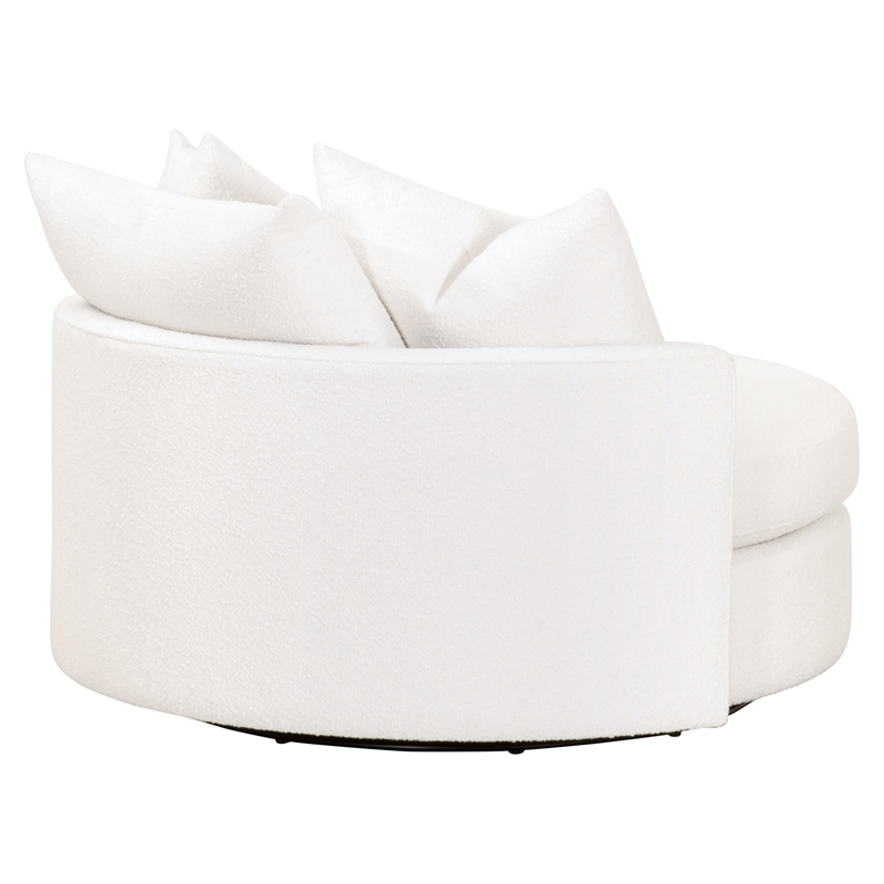 Maklaine Transitional Fabric Swivel Sofa Chair in Snow White