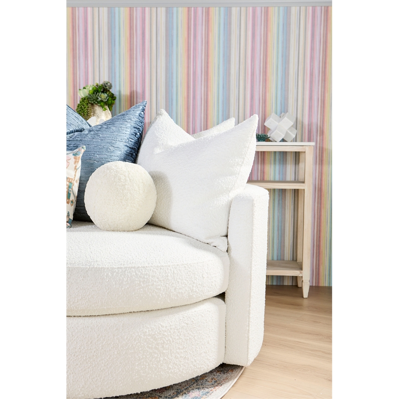 Maklaine Transitional Fabric Swivel Sofa Chair in Snow White