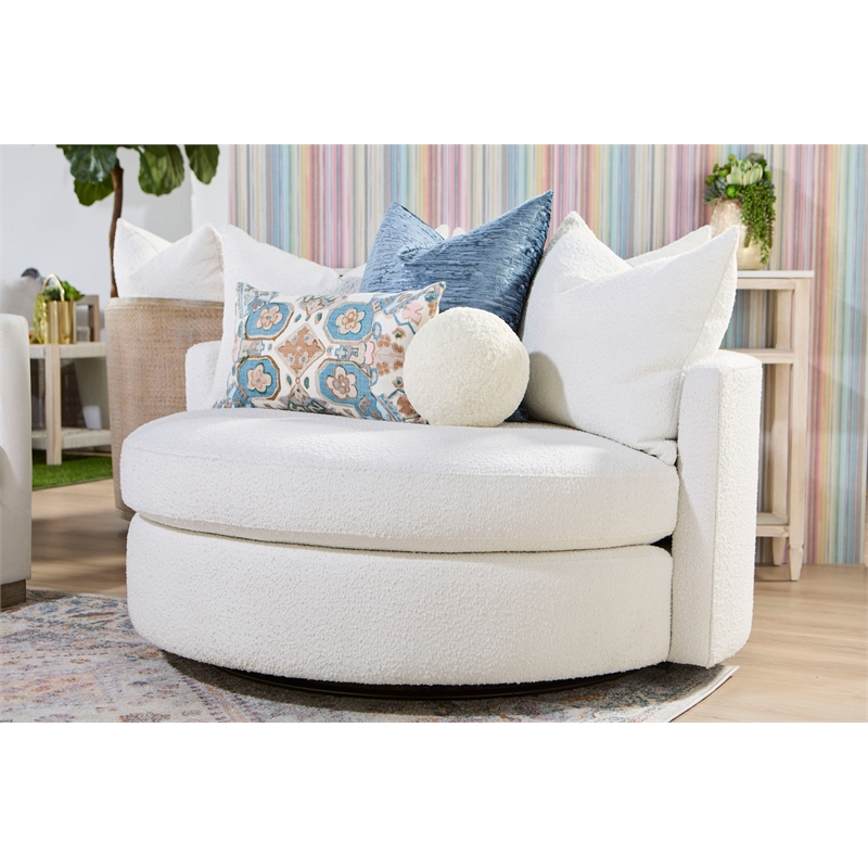 Maklaine Transitional Fabric Swivel Sofa Chair in Snow White