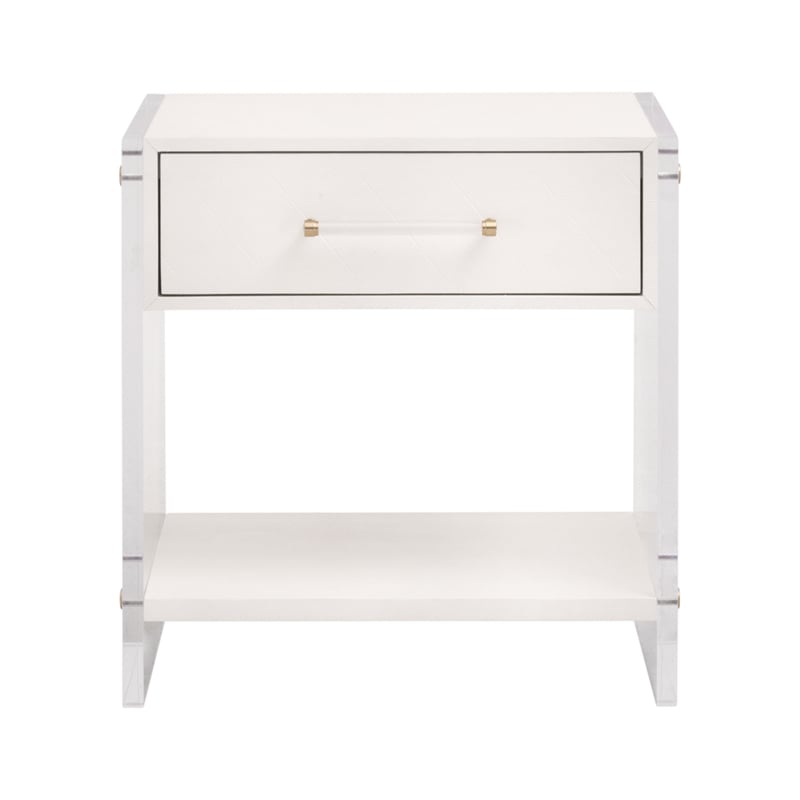 Maklaine Contemporary Transitional Wood Nightstand in Pearl Finish