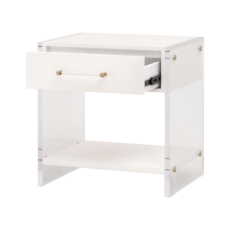 Maklaine Contemporary Transitional Wood Nightstand in Pearl Finish