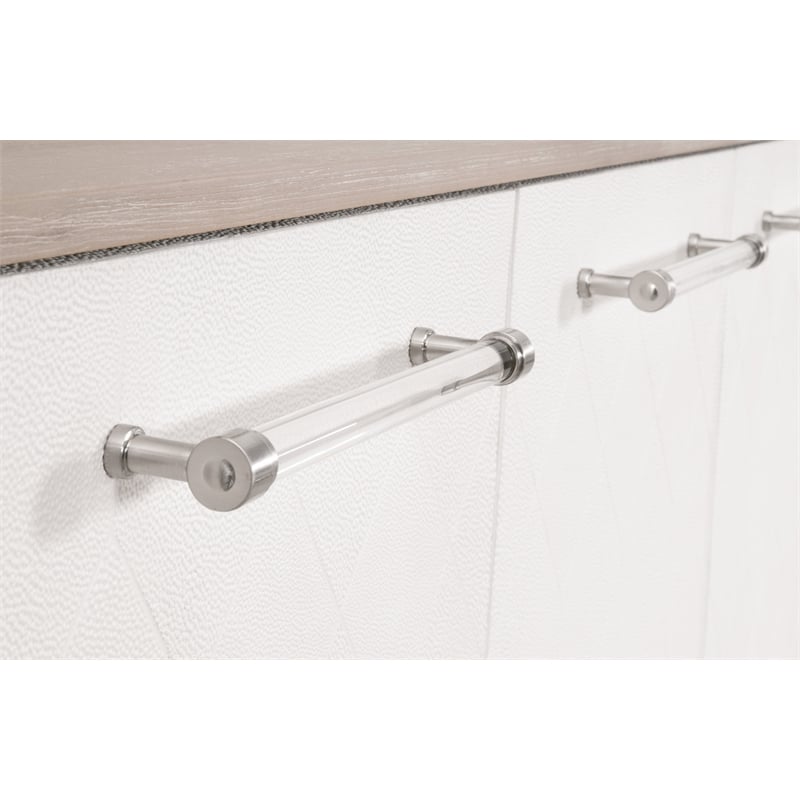Maklaine Transitional Sideboard in Pearl Shagreen Resin and Natural Gray Acacia