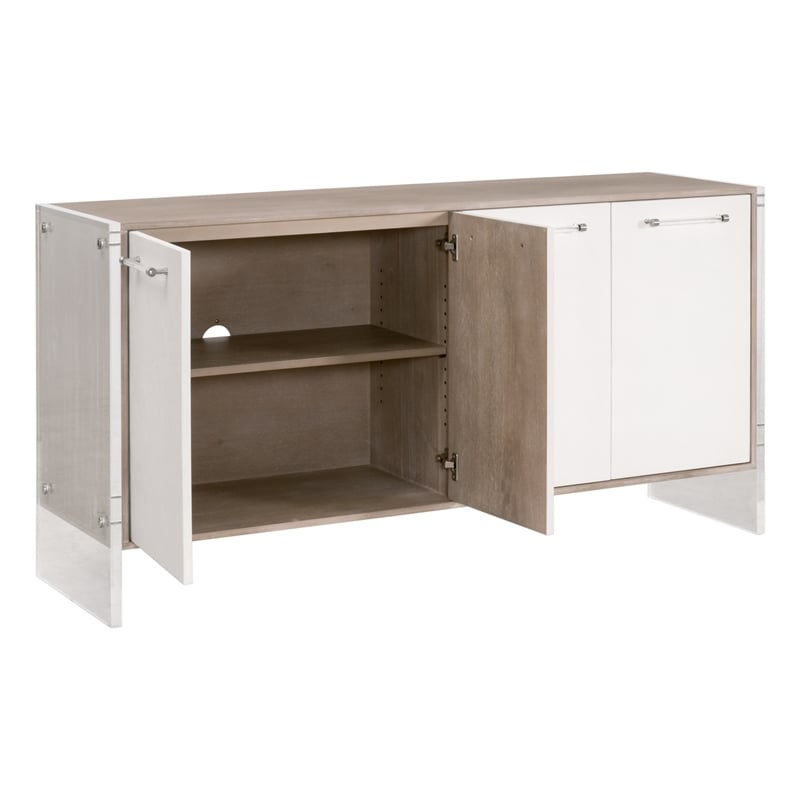 Maklaine Transitional Sideboard in Pearl Shagreen Resin and Natural Gray Acacia