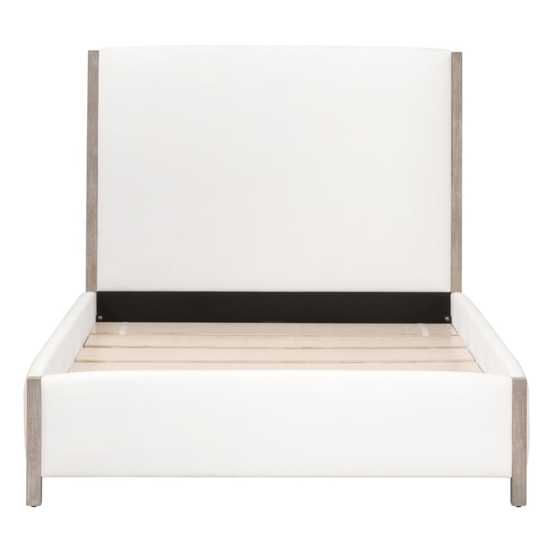 Maklaine Transitional Queen Bed in Peyton-Pearl Fabric and Natural Gray