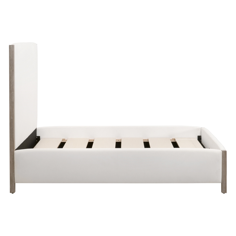 Maklaine Transitional Queen Bed in Peyton-Pearl Fabric and Natural Gray