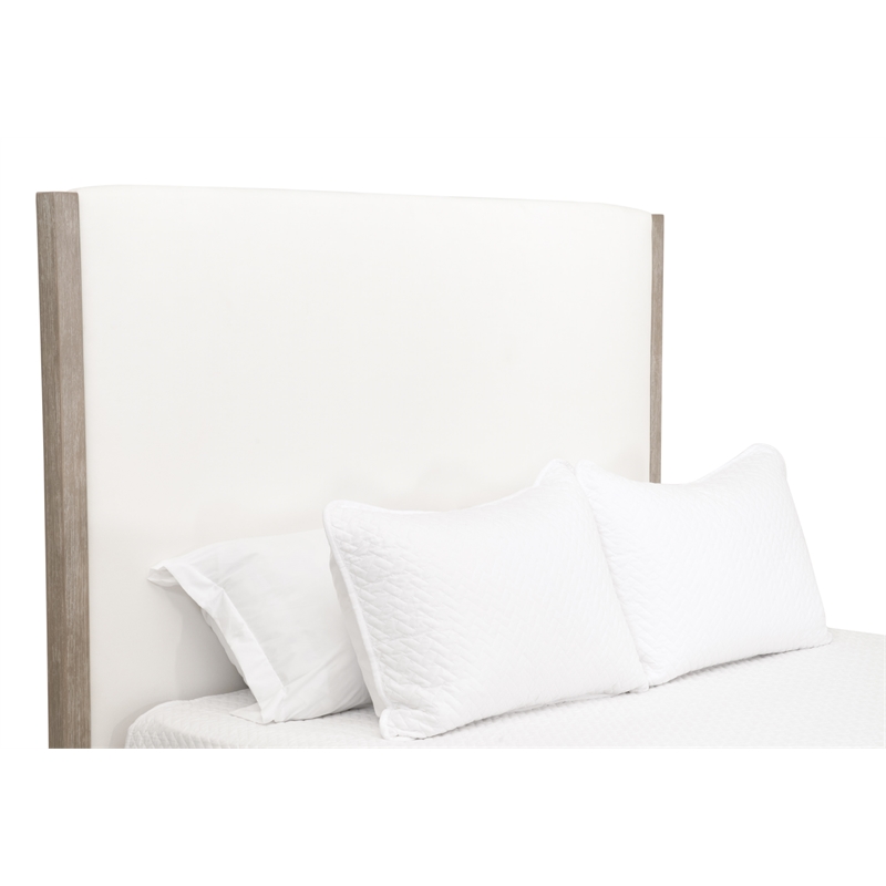 Maklaine Transitional Queen Bed in Peyton-Pearl Fabric and Natural Gray