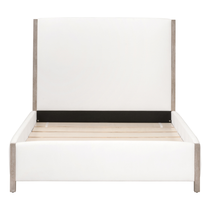 Maklaine Transitional King Bed in Peyton-Pearl Fabric and Natural Gray