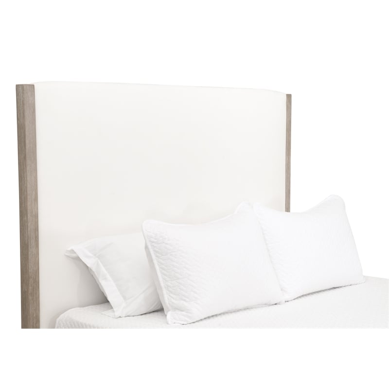 Maklaine Transitional King Bed in Peyton-Pearl Fabric and Natural Gray
