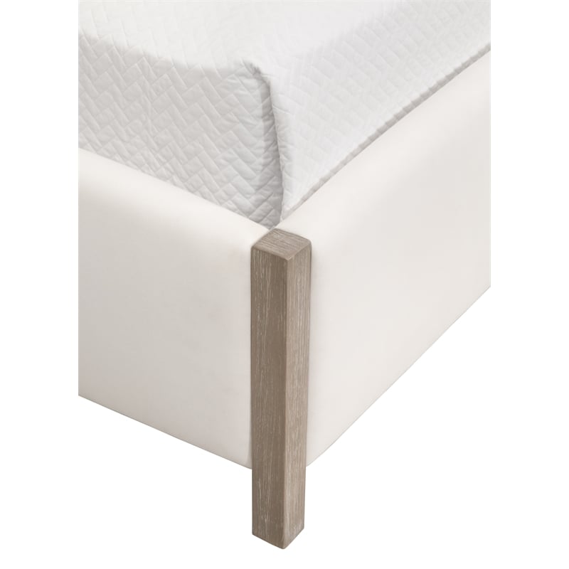 Maklaine Transitional King Bed in Peyton-Pearl Fabric and Natural Gray