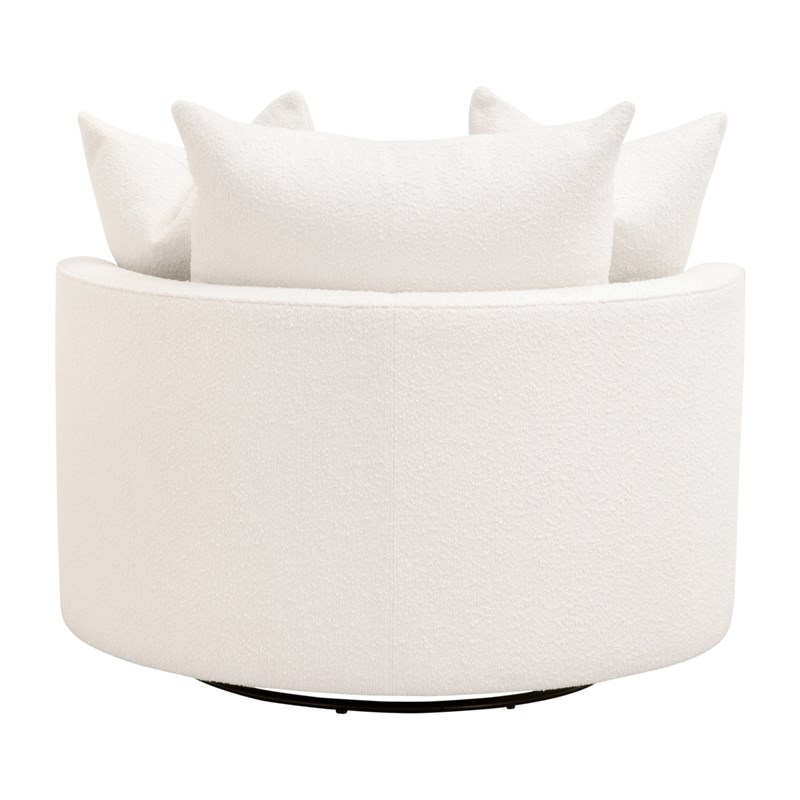Maklaine Transitional Swivel Sofa Chair in Boucle-Snow White Fabric