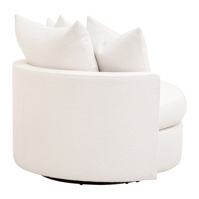 Maklaine Transitional Swivel Sofa Chair in Boucle-Snow White Fabric