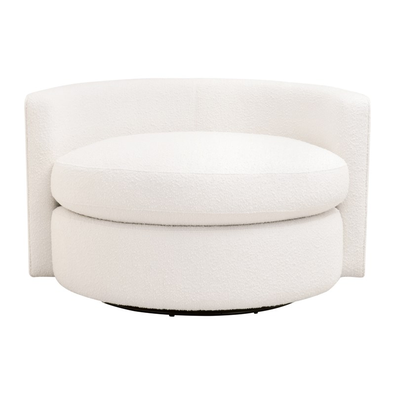 Maklaine Transitional Swivel Sofa Chair in Boucle-Snow White Fabric