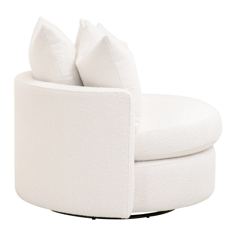Maklaine Transitional Swivel Sofa Chair in Boucle-Snow White Fabric