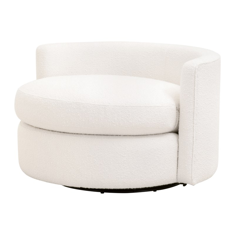 Maklaine Transitional Swivel Sofa Chair in Boucle-Snow White Fabric