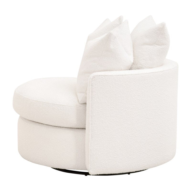 Maklaine Transitional Swivel Sofa Chair in Boucle-Snow White Fabric