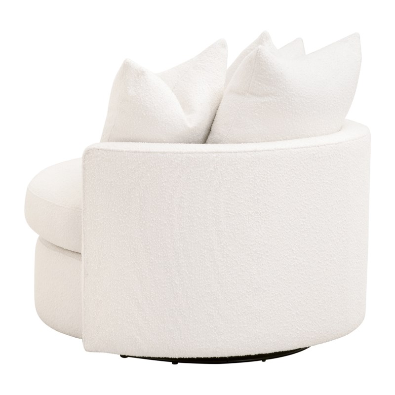 Maklaine Transitional Swivel Sofa Chair in Boucle-Snow White Fabric