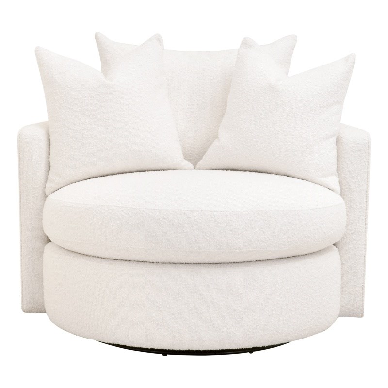 Maklaine Transitional Swivel Sofa Chair in Boucle-Snow White Fabric