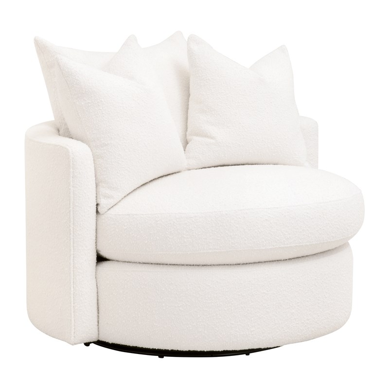 Maklaine Transitional Swivel Sofa Chair in Boucle-Snow White Fabric