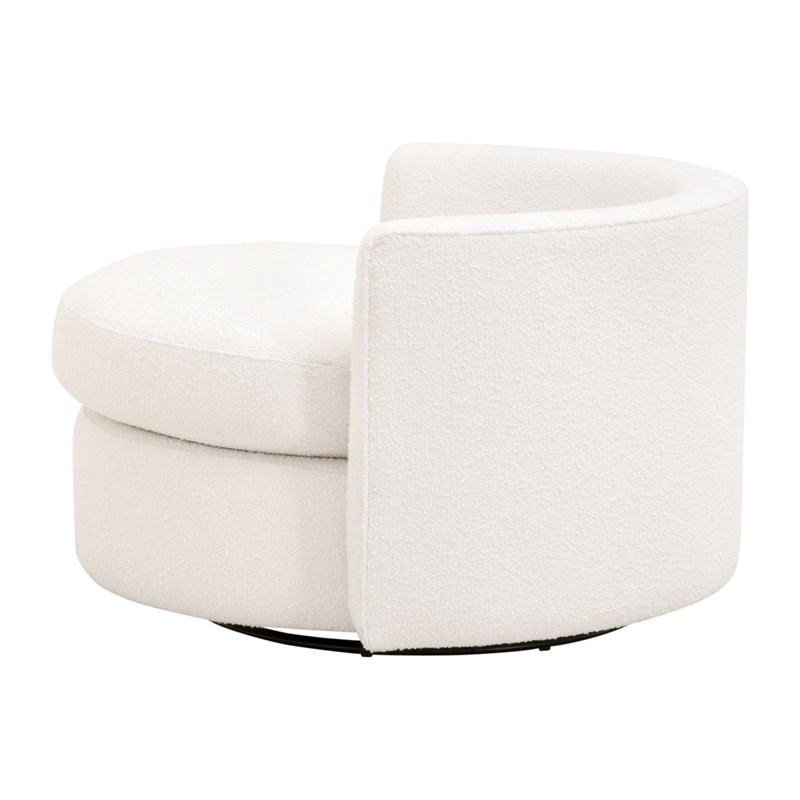 Maklaine Transitional Swivel Sofa Chair in Boucle-Snow White Fabric