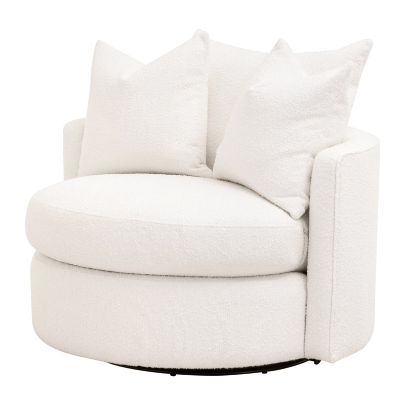 Maklaine Transitional Swivel Sofa Chair in Boucle-Snow White Fabric