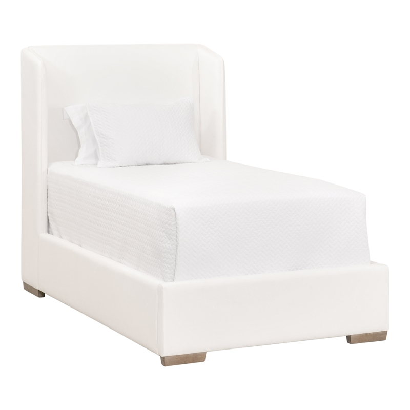 Maklaine Transitional Twin Bed in Peyton-Pearl Fabric and Natural Gray Oak