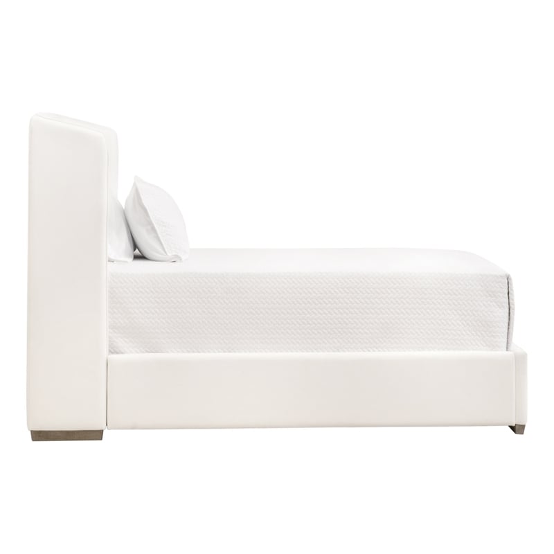 Maklaine Transitional Twin Bed in Peyton-Pearl Fabric and Natural Gray Oak