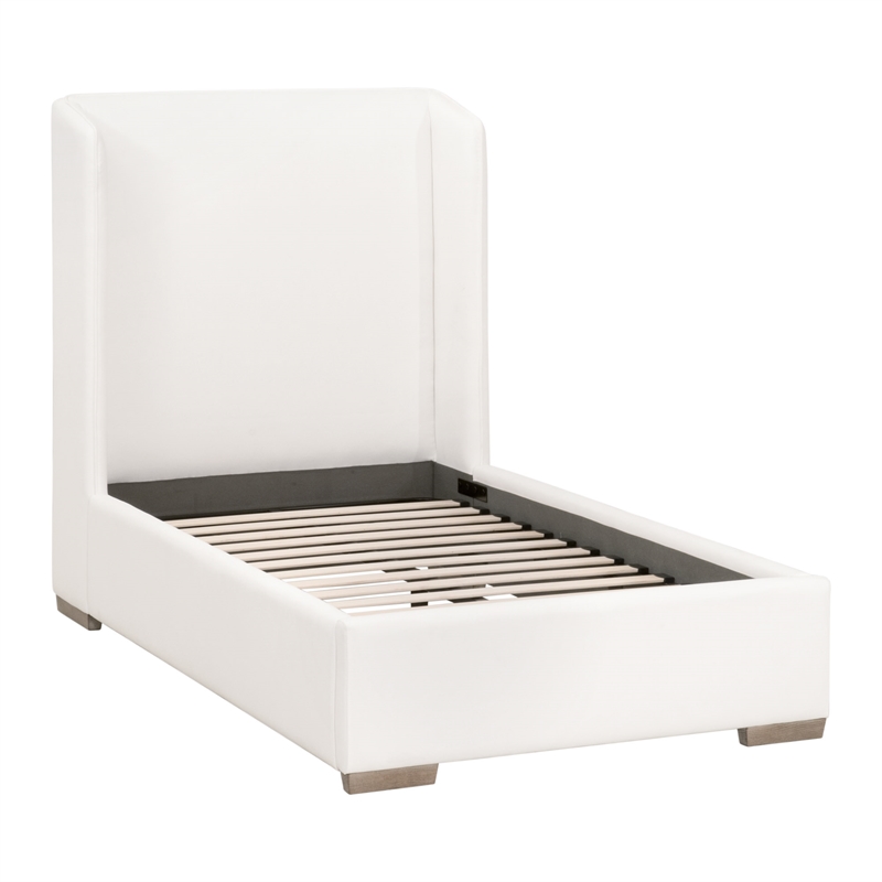 Maklaine Transitional Twin Bed in Peyton-Pearl Fabric and Natural Gray Oak