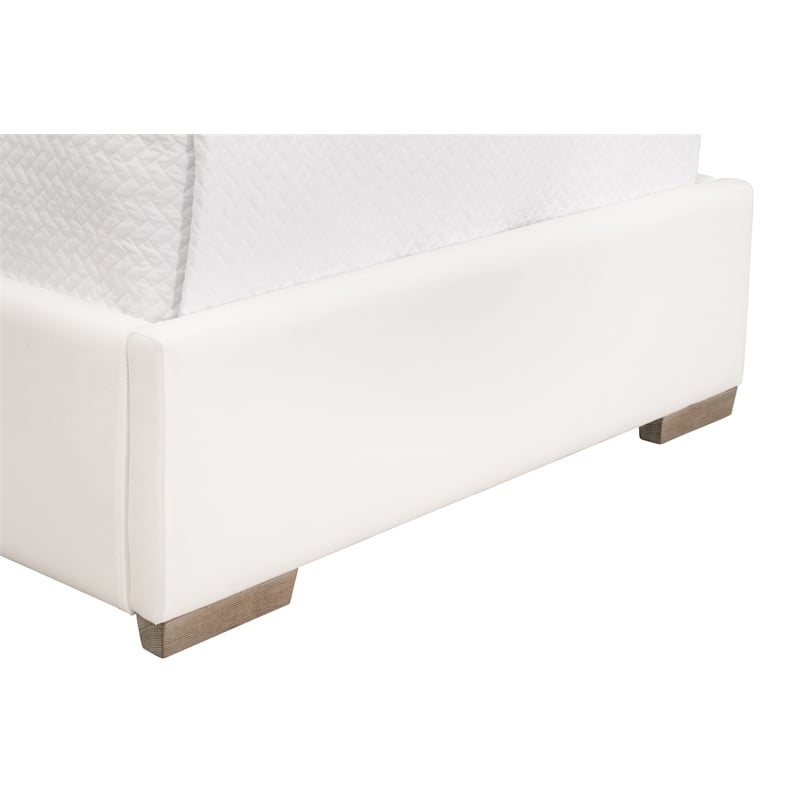 Maklaine Transitional Twin Bed in Peyton-Pearl Fabric and Natural Gray Oak