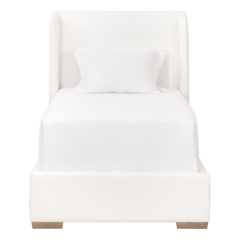 Maklaine Transitional Twin Bed in Peyton-Pearl Fabric and Natural Gray Oak