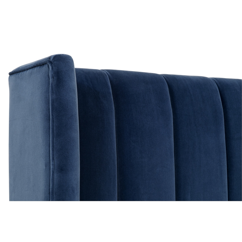 Maklaine Transitional Twin Bed in Denim Velvet and Natural Gray Oak