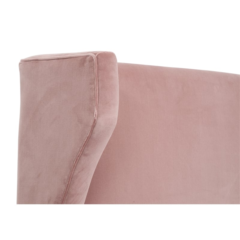 Maklaine Transitional Twin Bed in Petal Pink Velvet and Natural Gray Oak