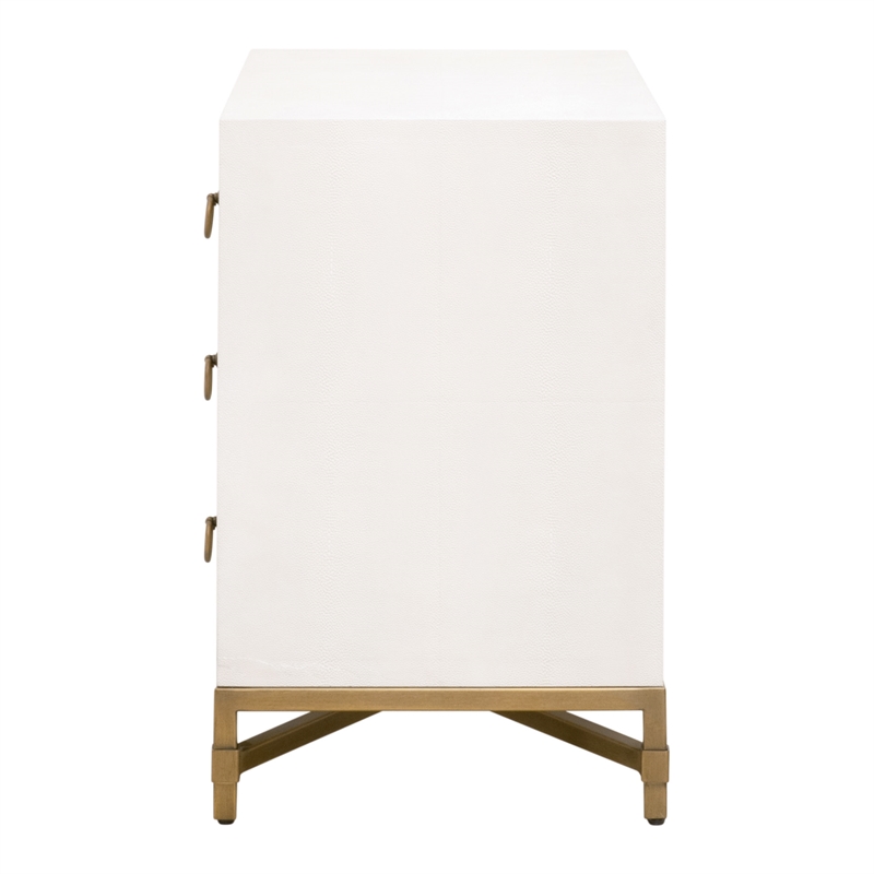 Maklaine 3-Drawer Nightstand in Pearl Shagreen Resin and Brushed Gold