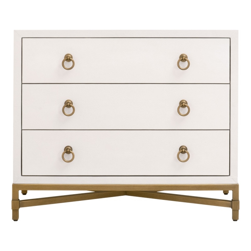 Maklaine 3-Drawer Nightstand in Pearl Shagreen Resin and Brushed Gold