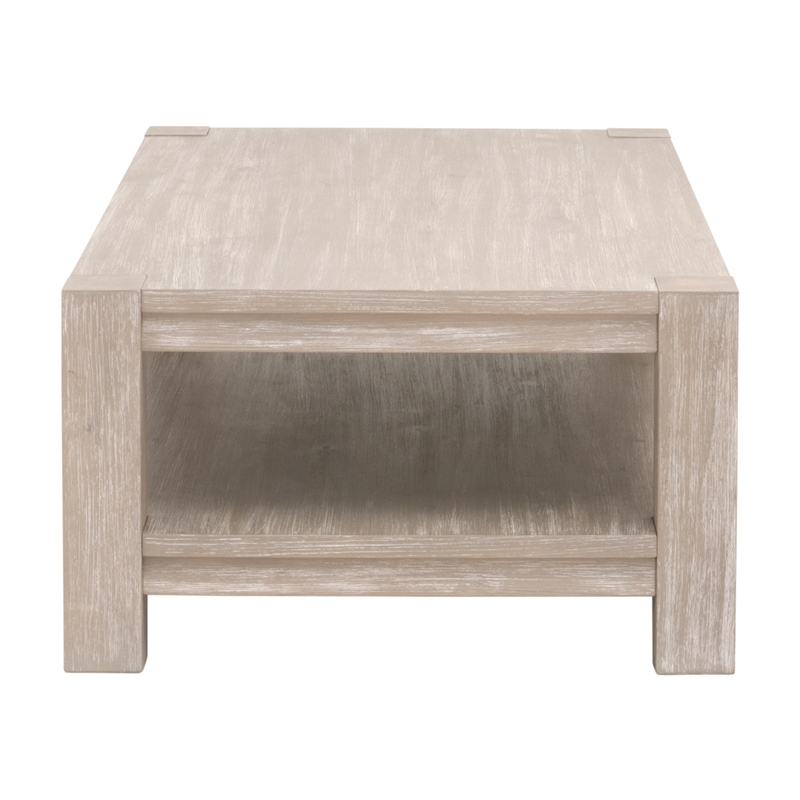 Maklaine Transitional Coffee Table in Natural Gray Solid Acacia Wood