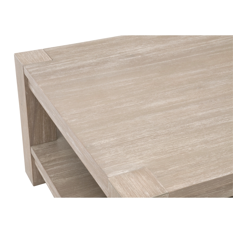 Maklaine Transitional Coffee Table in Natural Gray Solid Acacia Wood
