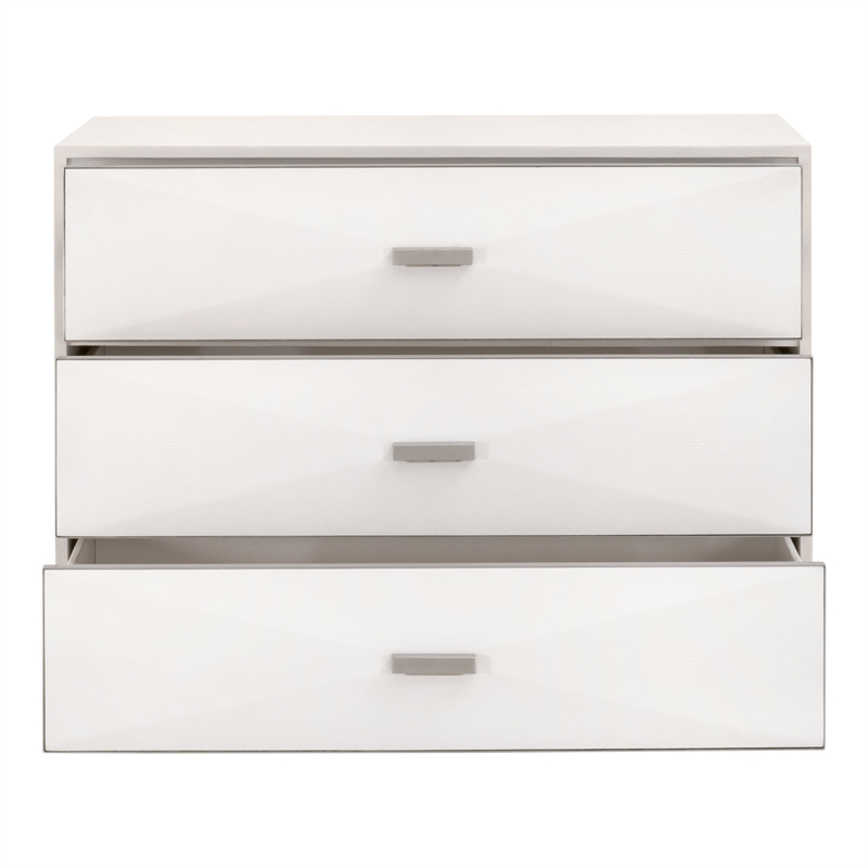 Maklaine 3-Drawer Nightstand in Pearl Shagreen Resin and Stainless Steel