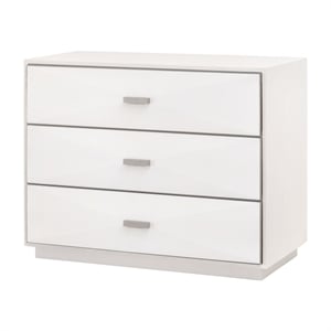 Maklaine 3-Drawer Nightstand in Pearl Shagreen Resin and Stainless Steel