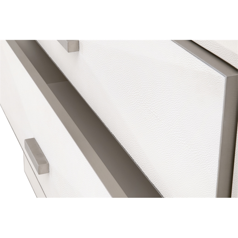 Maklaine 3-Drawer Nightstand in Pearl Shagreen Resin and Stainless Steel