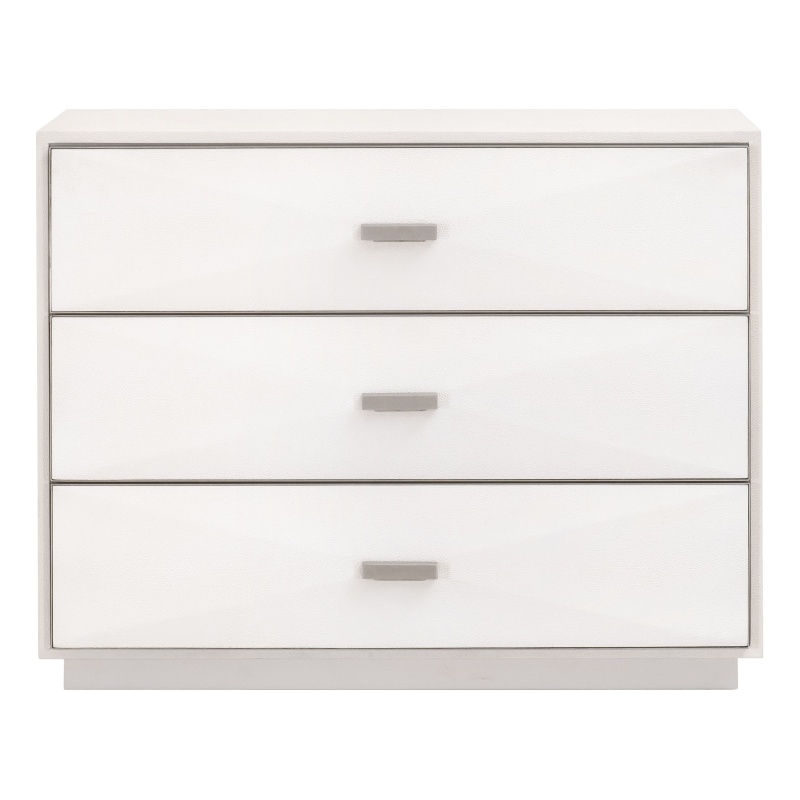 Maklaine 3-Drawer Nightstand in Pearl Shagreen Resin and Stainless Steel