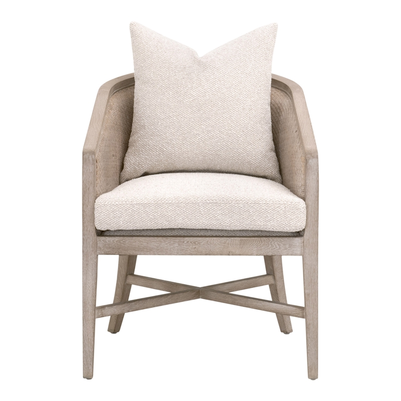 Maklaine Arm Chair in Performance Beige Fabric with Natural Gray Oak & Cane