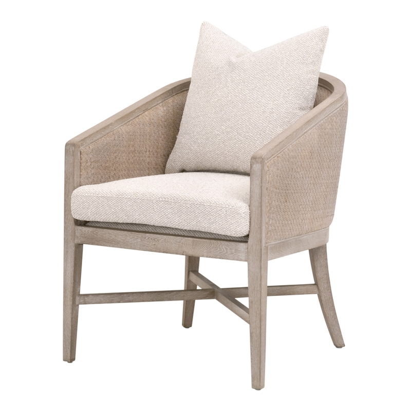 Maklaine Arm Chair in Performance Beige Fabric with Natural Gray Oak & Cane