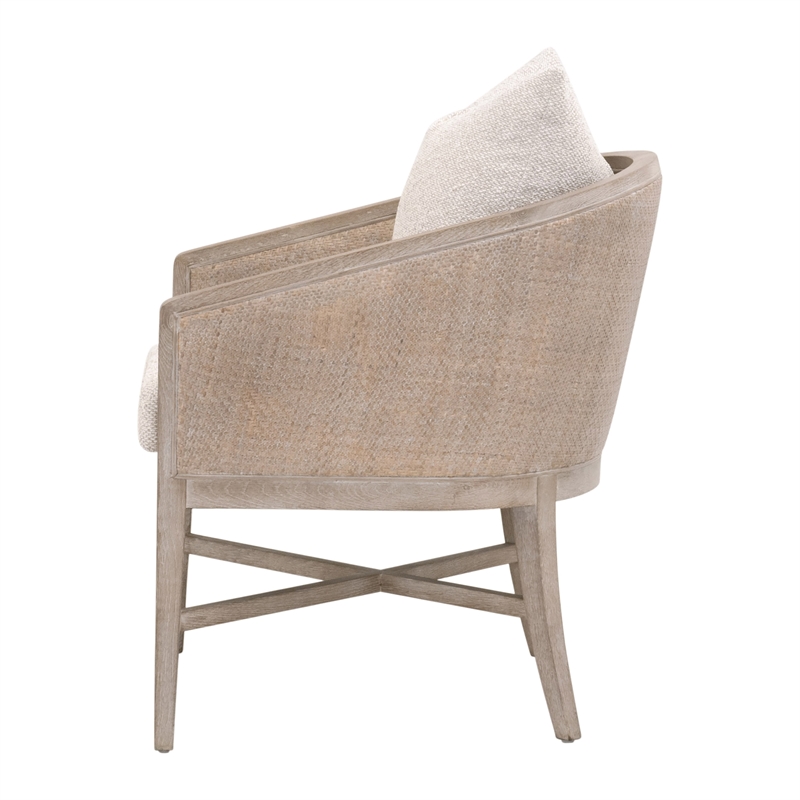 Maklaine Arm Chair in Performance Beige Fabric with Natural Gray Oak & Cane