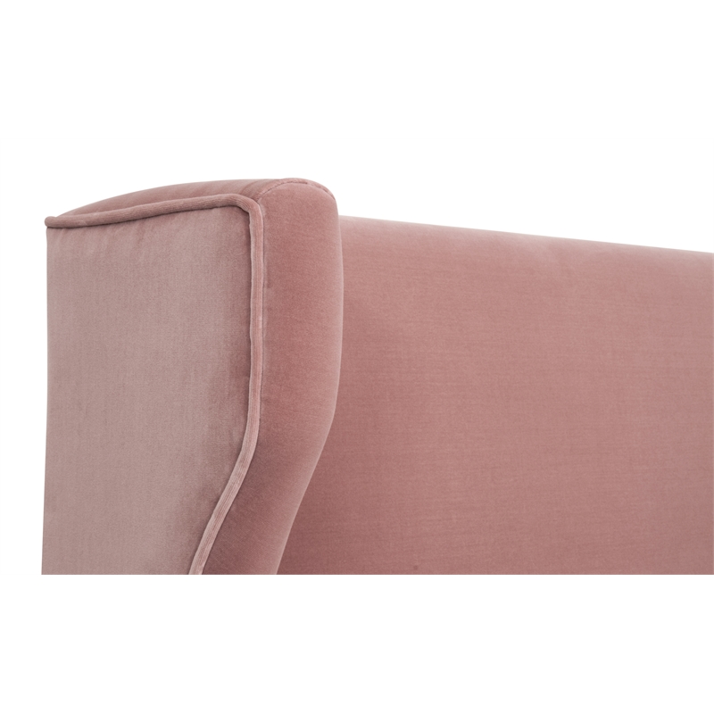 Maklaine Transitional Queen Bed in Petal Pink Velvet and Natural Gray Oak