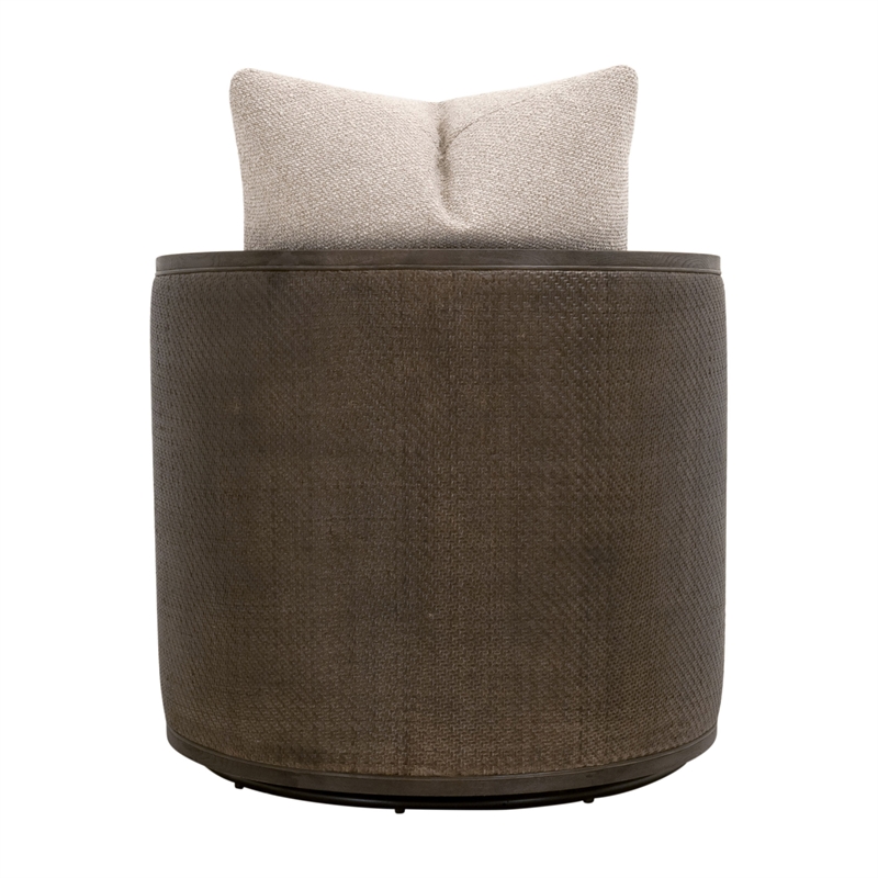 Maklaine Swivel Club Chair in Beige Fabric with Matte Brown Oak & Cane