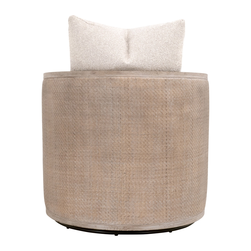 Maklaine Swivel Club Chair in Beige Fabric with Natural Gray Oak & Cane