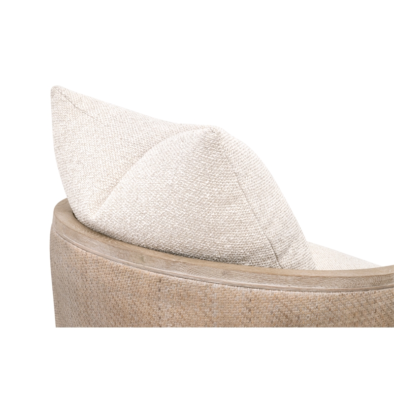 Maklaine Swivel Club Chair in Beige Fabric with Natural Gray Oak & Cane