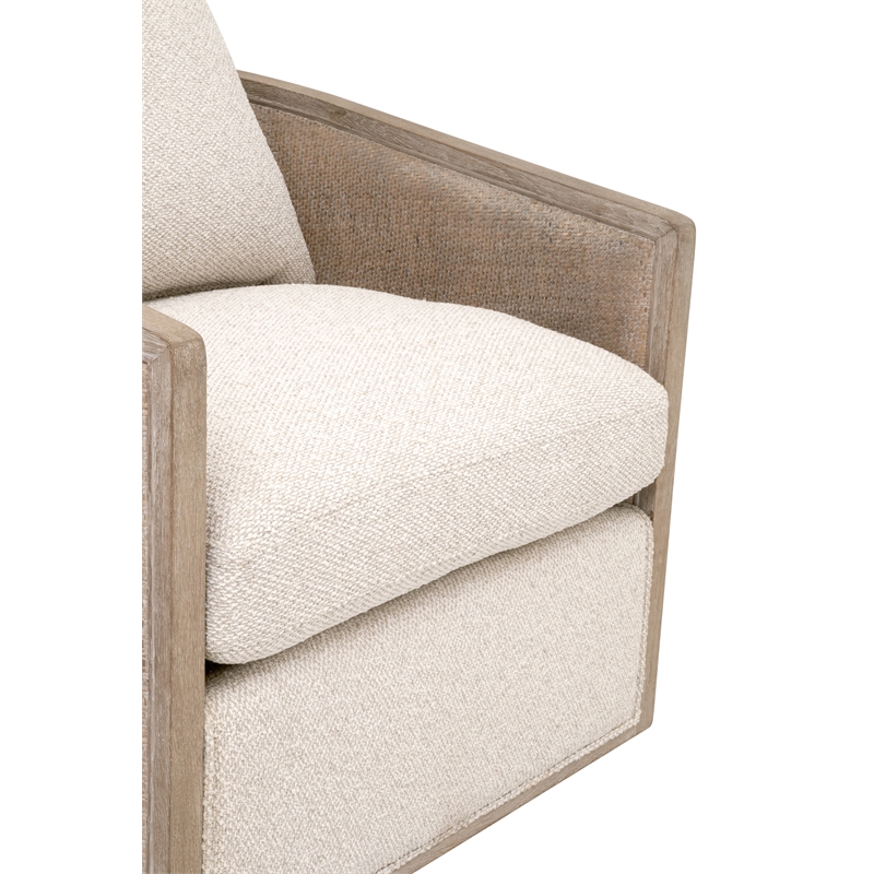 Maklaine Swivel Club Chair in Beige Fabric with Natural Gray Oak & Cane