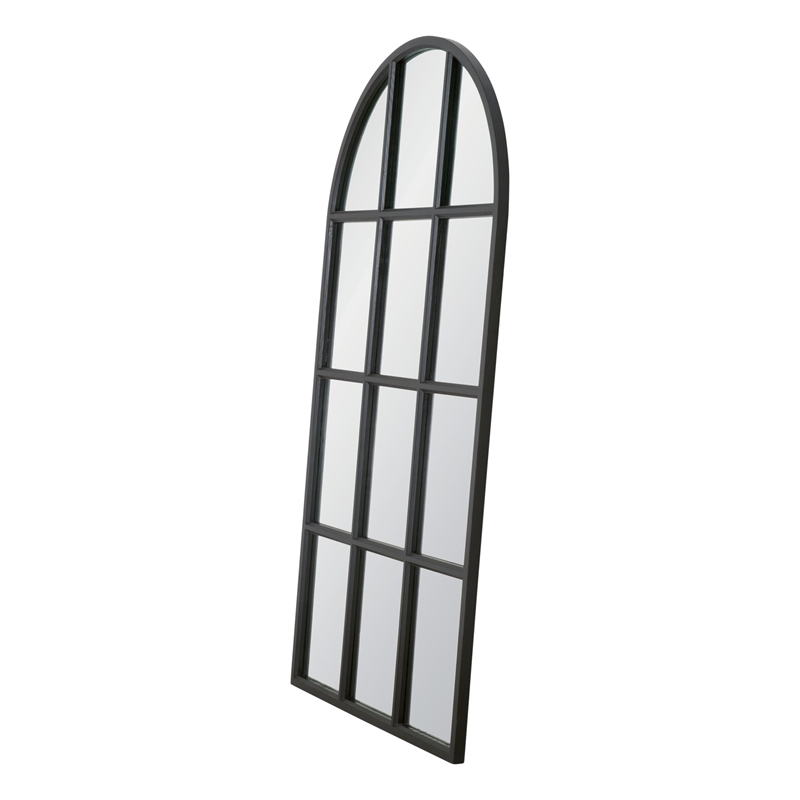 Maklaine Transitional Grid Arched Mirror in Matte Black Solid Wood