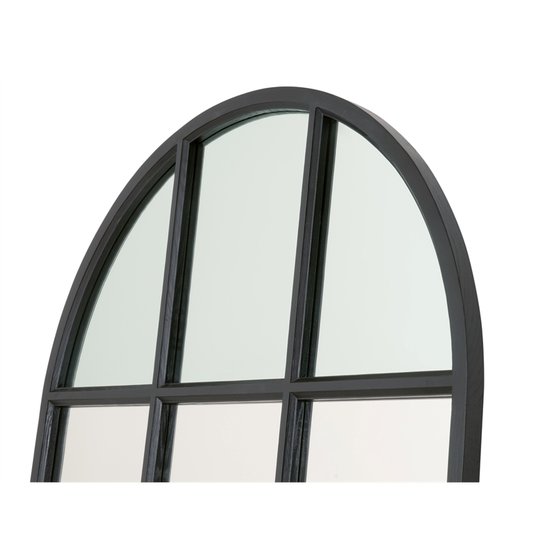 Maklaine Transitional Grid Arched Mirror in Matte Black Solid Wood